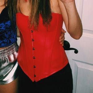 Red faux leather corset